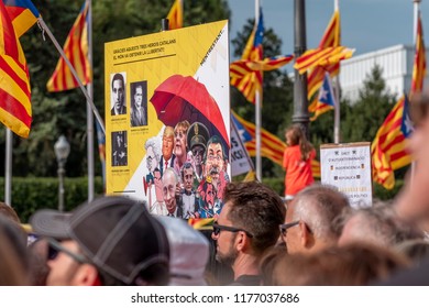 Barcelona, Catalonia / Spain - 09 11 2018 - Independence demonstration during the Day of Catalonia this September 11, 2018, with several posters calling for the release of political prisoner