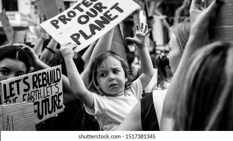 Barcelona, Catalonia / Spain - 09.27.2019: Global Climate Strike, International, Protests And Action Against Climate Change. Thousands Of People Took To The Streets As Part Of The Worldwide Mowement