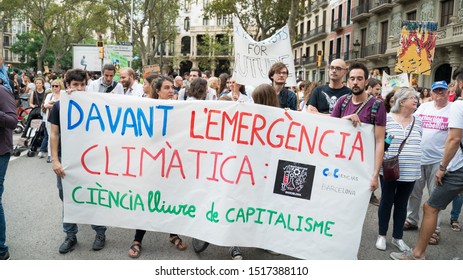 Barcelona, Catalonia / Spain - 09.27.2019: Thousands of people took to the streets as part of the worldwide movement. Global Climate Strike, international, protests and action against climate change. 