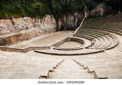 Barcelona, Catalonia, Spain 4-16-19 Panoramic view of Teatre Grec, an open-air theatre in the style of the ancient greek theaters, on Montjuïc hill in a spring sunny day