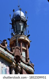 BARCELONA - CIRCA JUNE 2018: Detail Of Tower At The Palace Of Catalan Music By The Architect Lluís Domènech I Montaner In The Gothic Quarter.