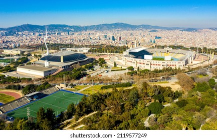 Barcelona City Center From The Sky On Sunny Day