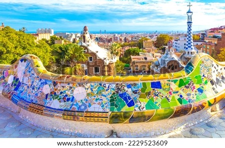 Barcelona city panoramic view of Parc Guell