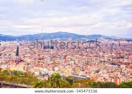 Barcelona city view from Montjuic Mountain Teleferic