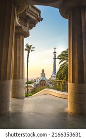 Barcelona city view from Park Guell at sunny morning - Shutterstock ID 2166353631