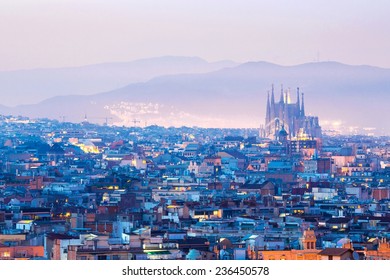 Barcelona Cityscape At Dusk Spain