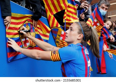 BARCELONA - DEC 4: Alexia Putellas with the fans at the Primera Division Femenina match between FC Barcelona and Athletic de Bilbao at the Johan Cruyff Stadium on December 4, 2021 in Barcelona, Spain.