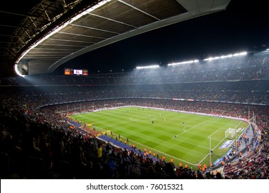 BARCELONA - DECEMBER 13: Panoramic view of the Camp Nou, the stadium of Football Club Barcelona team, before the match FC Barcelona - Real Sociedad, 5 - 0. December 13, 2010 in Barcelona, Spain.