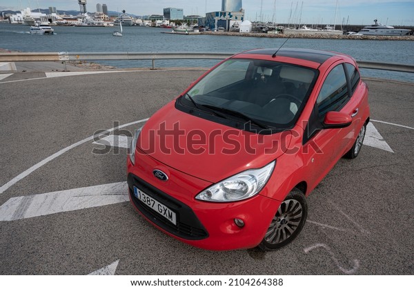 Barcelona, ​​Spain; December 25, 2021: Small red Ford
Ka brand city utility
car