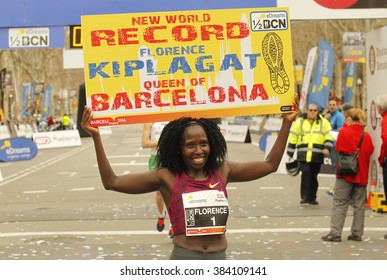 BARCELONA - FEB, 15: Florence Kiplagat After To Break Half Marathon World Record During Barcelona Half Marathon In Barcelona On February 15, 2015 In Barcelona, Spain.