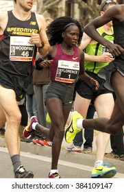 BARCELONA - FEB, 15: World Record Woman Florence Kiplagat In Barcelona Streets Running During Barcelona Half Marathon In Barcelona On February 15, 2015 In Barcelona, Spain.