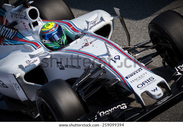 BARCELONA - FEBRUARY 20: Felipe Massa\
of Williams Martini Racing F1 team at Formula One Test Days at\
Catalunya circuit on February 20, 2015 in Barcelona,\
Spain.