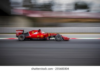 BARCELONA - FEBRUARY 21: Sebastian Vettel of Scuderia Ferrari F1 Team at Formula One Test Days at Catalunya circuit on February 21, 2015 in Barcelona, Spain.