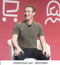 BARCELONA - FEBRUARY 22: Facebook CEO Mark Zuckerberg speaking at the Mobile World Congress on February 22, 2016, Barcelona, Spain. 