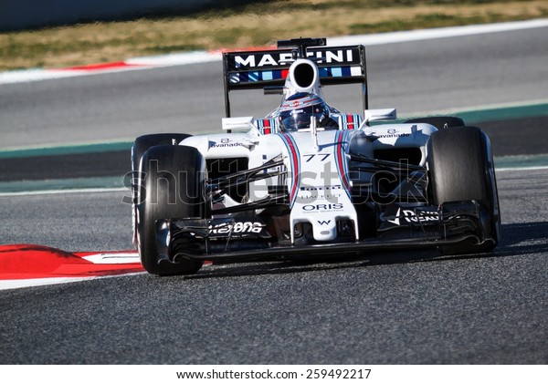 BARCELONA - FEBRUARY 22: Valtteri\
Bottas of Williams Martini Racing F1 team at Formula One Test Days\
at Catalunya circuit on February 22, 2015 in Barcelona,\
Spain.