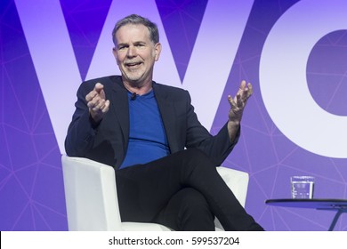 BARCELONA - FEBRUARY 27: Netflix CEO Reed Hastings speaking at the Mobile World Congress on February 27, 2017, Barcelona, Spain.