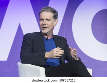 BARCELONA - FEBRUARY 27: Netflix CEO Reed Hastings Speaking At The Mobile World Congress On February 27, 2017, Barcelona, Spain.