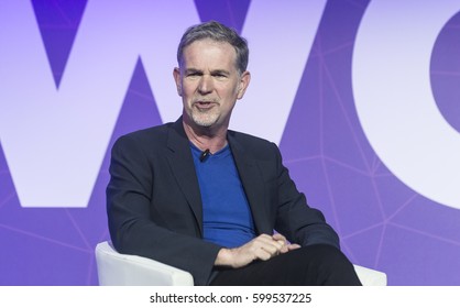 BARCELONA - FEBRUARY 27: Netflix CEO Reed Hastings Speaking At The Mobile World Congress On February 27, 2017, Barcelona, Spain.