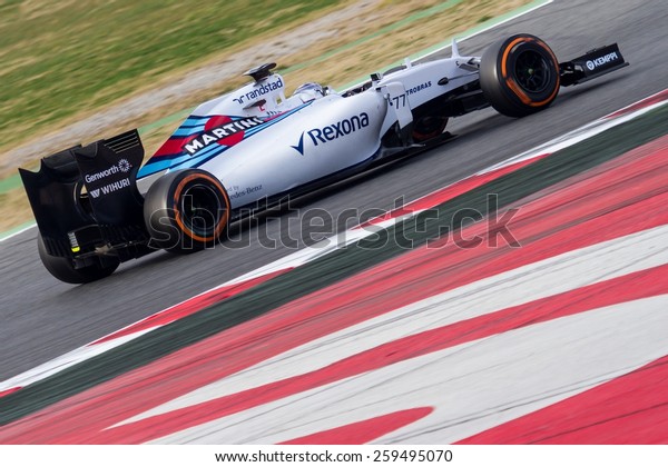 BARCELONA - FEBRUARY 27: Valtteri\
Bottas of Williams Martini Racing F1 team at Formula One Test Days\
at Catalunya circuit on February 27, 2015 in Barcelona,\
Spain.