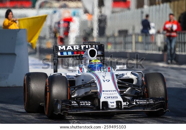 BARCELONA - FEBRUARY 28: Felipe Massa\
of Williams Martini Racing F1 team at Formula One Test Days at\
Catalunya circuit on February 28, 2015 in Barcelona,\
Spain.