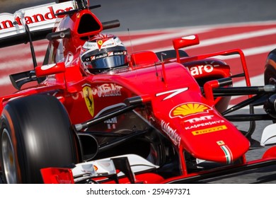 BARCELONA - FEBRUARY 28: Kimi Raikkonen of Scuderia Ferrari F1 team at Formula One Test Days at Catalunya circuit on February 28, 2015 in Barcelona, Spain.