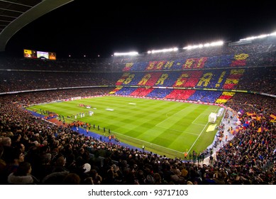 BARCELONA - JANUARY 25: Panoramic view of Camp Nou stadium before the Spanish Cup match between FC Barcelona and Real Madrid, 2 - 2, on January 25, 2012, in Barcelona, Spain.