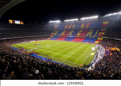 BARCELONA - JANUARY 25: View of Camp Nou stadium before the Spanish Cup match between FC Barcelona and Real Madrid, final score 2 - 2, on January 25, 2012, in Barcelona, Spain.
