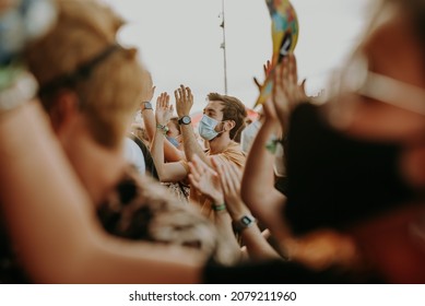 BARCELONA - JUL 8: The Crowd Wearing Masks At Cruilla Music Festival On July 8, 2021 In Barcelona, Spain.