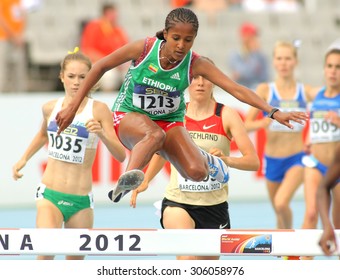 BARCELONA - JULY, 10: Yeabsira Bitew of Ethiopia in action on 3000 meters Steeplechase of the 20th World Junior Athletics Championships at the Olympic Stadium on July 10, 2012 in Barcelona, Spain