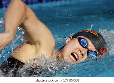 BARCELONA - JUNE, 11: Chinese swimmer Wenqing Zhang swimming freestyle during the Mare Nostrum meeting in Barcelona's Sant Andreu club, June 11, 2013 in Barcelona, Spain