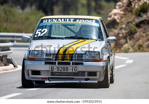 Barcelona, ​​Spain; June 12, 2021: Renault\
5 GT Turbo Racing car on X Pujada a les\
Ventoses.