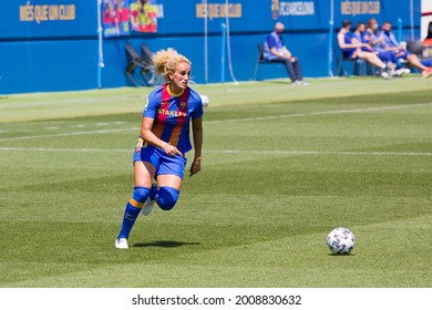 BARCELONA - JUNE 27: Kheira Hamraoui of FCB in action at Women's Football Spanish League  match between FC Barcelona and Eibar, 9-1, on June 27, 2021 in Barcelona, Spain.