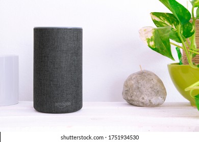 BARCELONA, JUNE 8, 2020:  Amazon Alexa Echo Show 8 In A Living Room On June 8, 2020 In Barcelona