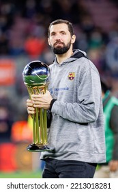 BARCELONA - MAR 13: Mirotic Celebrates With The ACB Copa Del Rey Trophy Prior To The La Liga Match Between FC Barcelona And Club Atletico Osasuna At The Camp Nou Stadium On March 13, 2022.