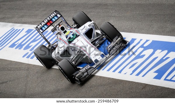 BARCELONA - MARCH 1: Sir Frank\
Williams owner of Williams Martini Racing F1 team at Formula One\
Test Days at Catalunya circuit on March 1, 2015 in Barcelona,\
Spain.