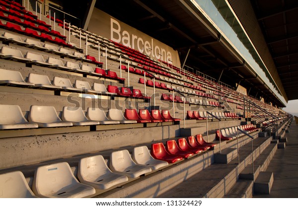 BARCELONA - MARCH\
2: Main Grandstand at Catalunya circuit on March 2, 2013 in\
Barcelona, Spain. Catalunya circuit regularly hosts major motor\
sport events like F1 or MotoGP\
races.