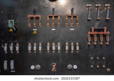 Barcelona, ​​Spain; March 5, 2021: Old Factory Switch And Fuse Panel