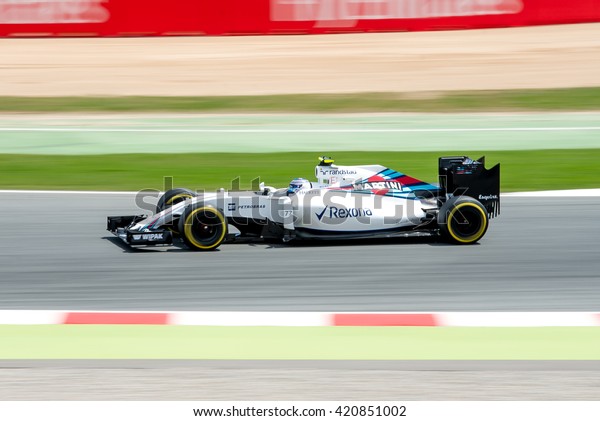 BARCELONA\
- MAY 13: Valtteri Bottas drives the Williams Martini Racing car on\
track for the Spanish Formula One Grand Prix at Circuit de\
Catalunya on May 13, 2016 in Barcelona,\
Spain.