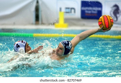 BARCELONA - MAY, 17: Vasas Of Budapest Player Denes Varga In Action During A Match Of Water Polo Euroleague Final Four 08 Against Pro Recco  At Monjuich Swimming Pool May 17, 2008 In Barcelona, Spain