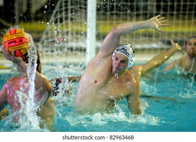 BARCELONA -MAY 17: Vasas Of Budapest Player Denes Varga In Action During A Match Of Water Polo Euroleague Final Four 2008 Against Pro Recco  At Monjuich Swimming Pool On May 17, 2008 In Barcelona, Spain