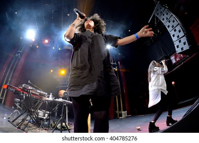 BARCELONA - MAY 26: Ibeyi (soul and contemporary rhythm and blues cuban band) in concert at Apolo stage Primavera Sound 2015 Festival (PS15) on May 26, 2015 in Barcelona, Spain.
