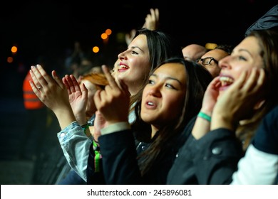 BARCELONA - MAY 30: Audience watch a concert at Heineken Primavera Sound 2014 Festival (PS14) on May 30, 2014 in Barcelona, Spain.