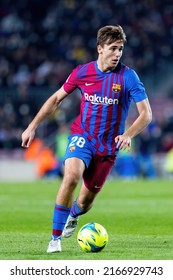 BARCELONA - NOV 20: Nico Gonzalez in action during the La Liga match between FC Barcelona and RCD Espanyol at the Camp Nou Stadium on November 20, 2021 in Barcelona, Spain.