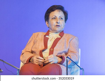 BARCELONA - NOVEMBER 14: Nobel Peace Prize In 2003 Shirin Ebadi Speaking At The 15th World Summit Of Nobel Peace Laureates On November 14, 2015, Barcelona, Spain.