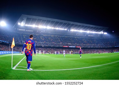 BARCELONA - OCT 29: Messi plays at the La Liga match between FC Barcelona and Valladolid CF at the Camp Nou Stadium on October 29, 2019 in Barcelona, Spain.