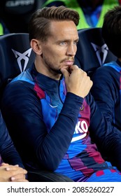BARCELONA - OCT 30: Luuk De Jong on the bench at the La Liga match between FC Barcelona and Alaves at the Camp Nou Stadium on October 30, 2021 in Barcelona, Spain.
