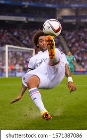 BARCELONA - OCTOBER 29: Marcelo Vieira of RM in action at the Copa del Rey match between UE Cornella and Real Madrid, final score 1 - 4, on October 29, 2014, in Cornella, Barcelona, Spain.
