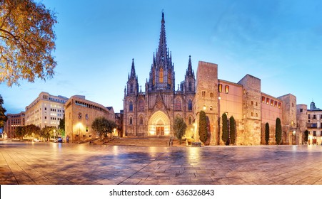 Barcelona, Panorama of Cathedral, Barri Gothic Quarter - Shutterstock ID 636326843