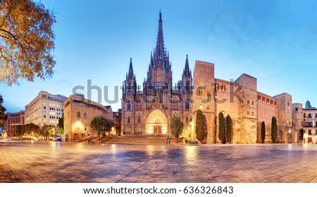 Barcelona, Panorama of Cathedral, Barri Gothic Quarter