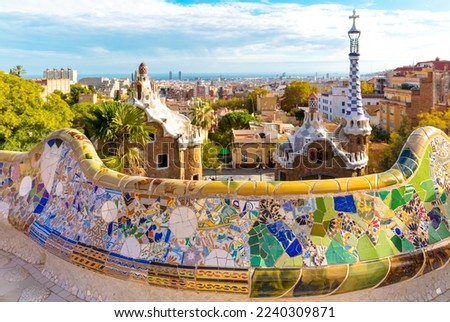 Barcelona,  panoramic view of city landscape- Parc Guell